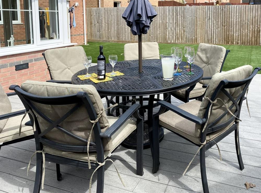 Outdoor eating area at Chestnut House in Bridgend, Mid Glamorgan