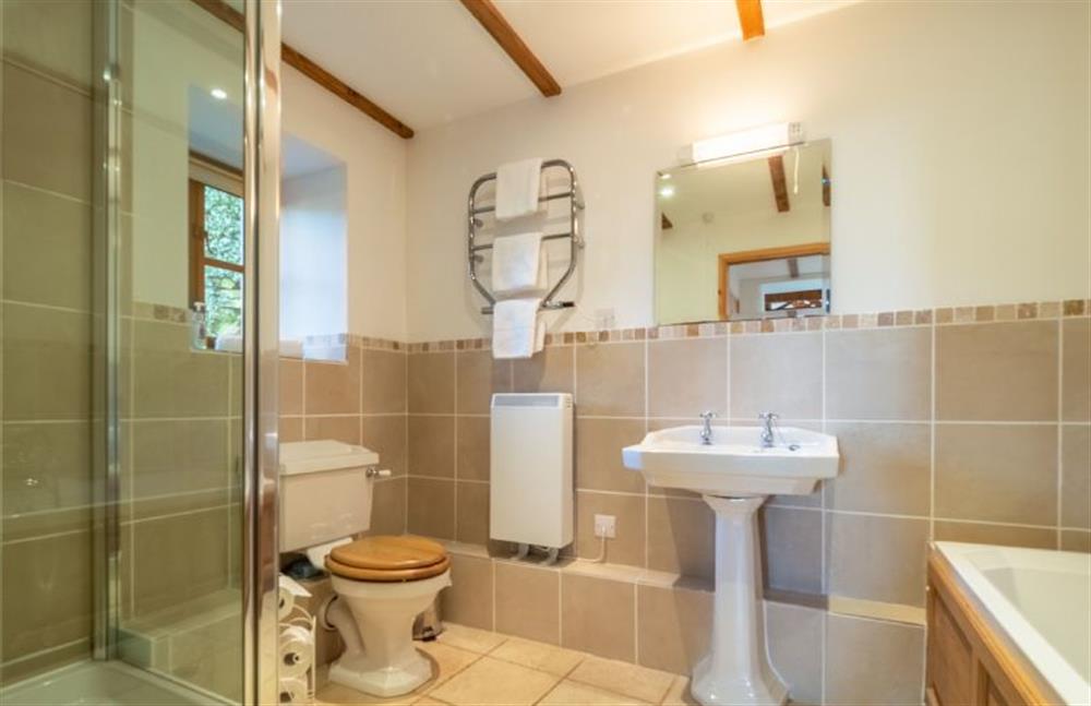 Shower room with shower cubicle, wash basin and WC at Church Close Cottage, Cusgarne, Truro 