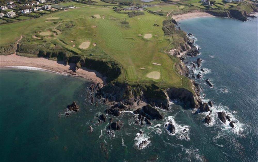 An aerial view of Thurlestone golf course and the route of the coastal path, all nearby. at Church Farmhouse in Thurlestone