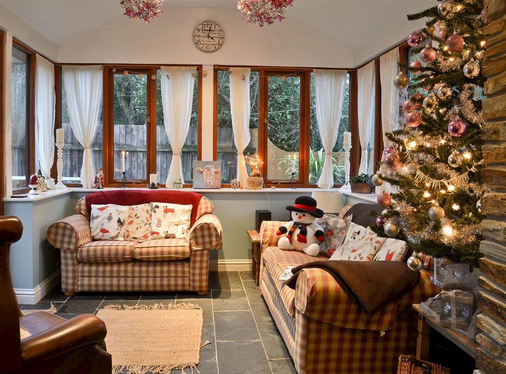Festively decorated conservatory at Church View in Jacobstow, Bude, Cornwall