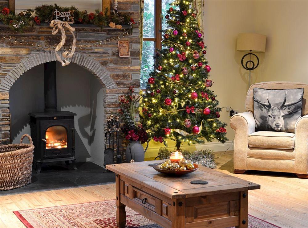 Festively decorated living room at Church View in Jacobstow, Bude, Cornwall