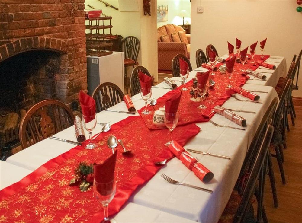 Seasonal decorations within the dining room at Churchview House in Winterbourne Abbas, near Dorchester, Dorset