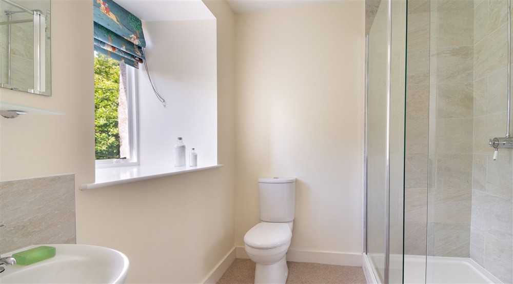 The double bedrooms en-suite shower room at Cider Cottage in Yelverton, Devon