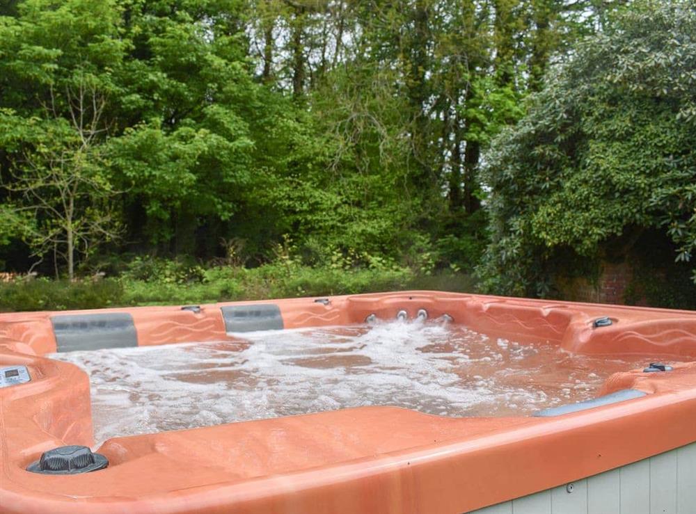 Hot tub at Cilwendeg Lodge in Boncath, near Cardigan, Pembrokeshire, Dyfed