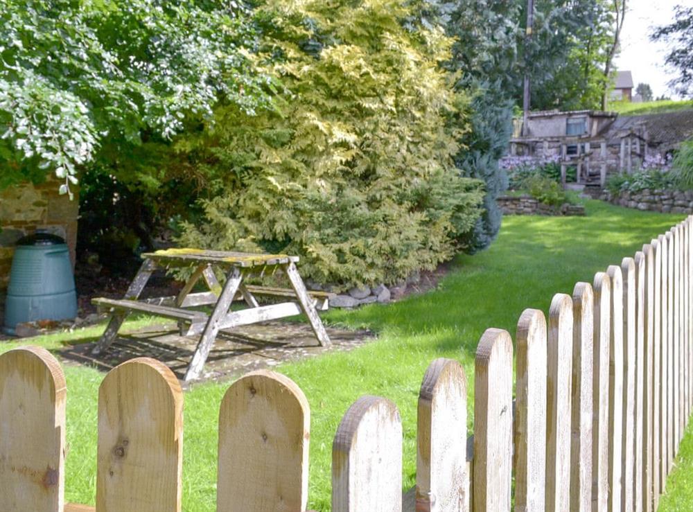 Enclosed private garden with outdoor seating at Clarence Cottage in Appleby-in-Westmorland, Cumbria