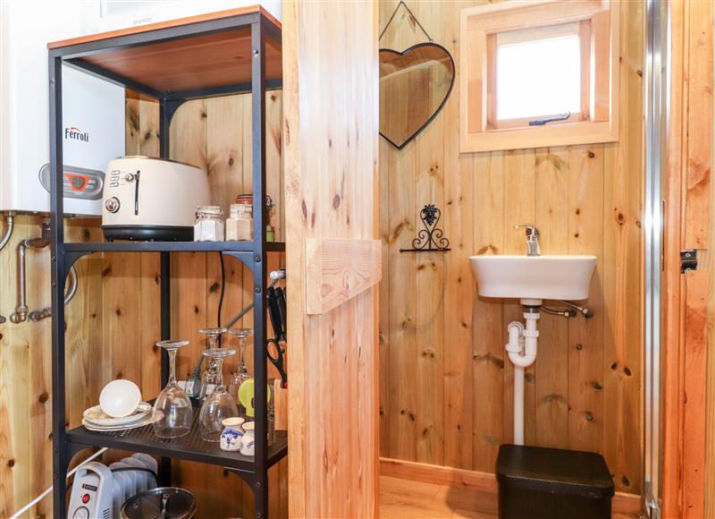 This is the kitchen at Clementine Shepherds Hut, Dumfries