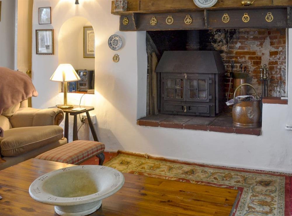 Charming living room with wood burner at Cherry Tree Cottage, 