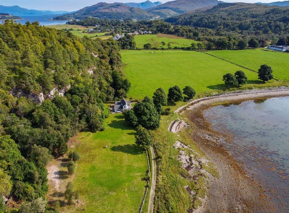 Aerial view looking north-east at Cliff Cottage in Port Appin, Argyll., Great Britain