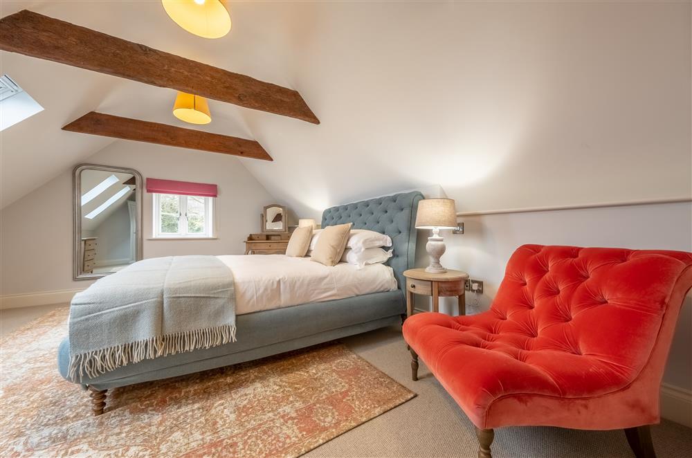 Exposed beams in bedroom six on the second floor at Cliff Farmhouse, Lincoln
