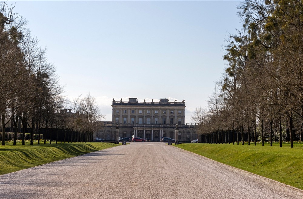 View of the front of Cliveden House in spring. at Cliveden Ferry Cottage in Nr Maidenhead, Berkshire