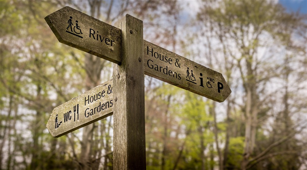 Footpath signs near the holiday cottages at Cliveden New Cottage in Nr Maidenhead, Berkshire