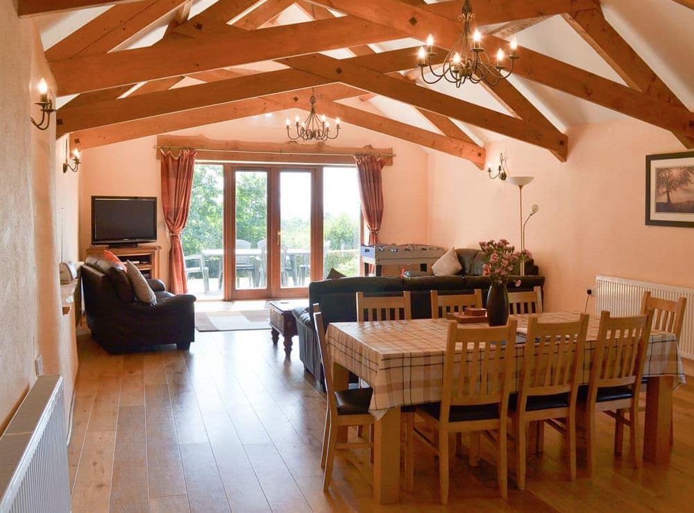 Scissor-beamed open plan living space at Coachmans Retreat in Pennytinney, St Kew., Cornwall