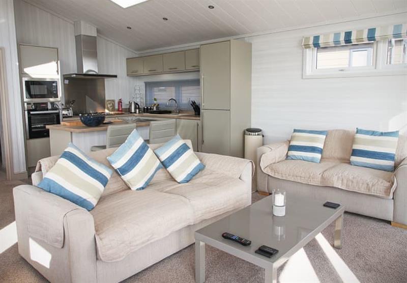 Living area and kitchen in the Otter 2 at Coast View Holiday Park in Shaldon, South Devon