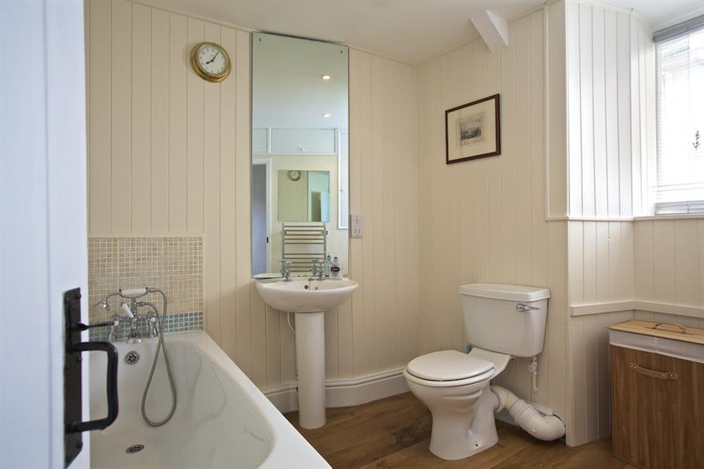 Family bathroom adjacent to the double bedroom at Cob Cottage in , Salcombe