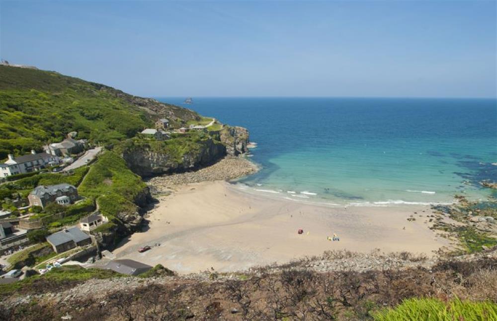 The view from above St Agnes beach perfectly portraying its beauty at Cob Cottage, St Agnes