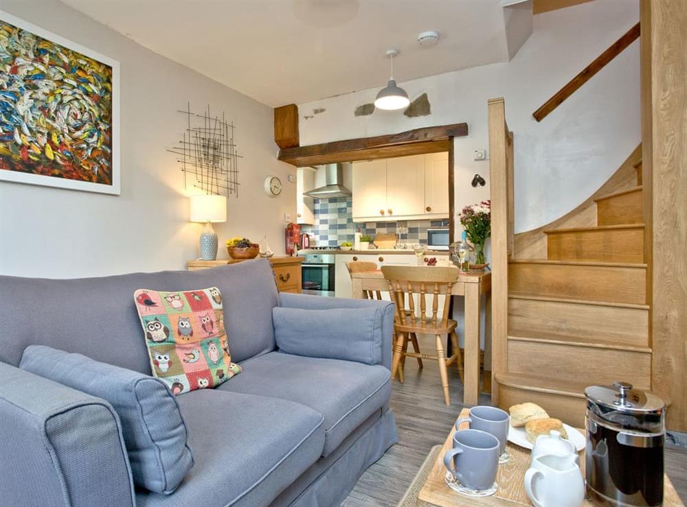 Open plan living space at Cobble Cottage in Appledore, Devon