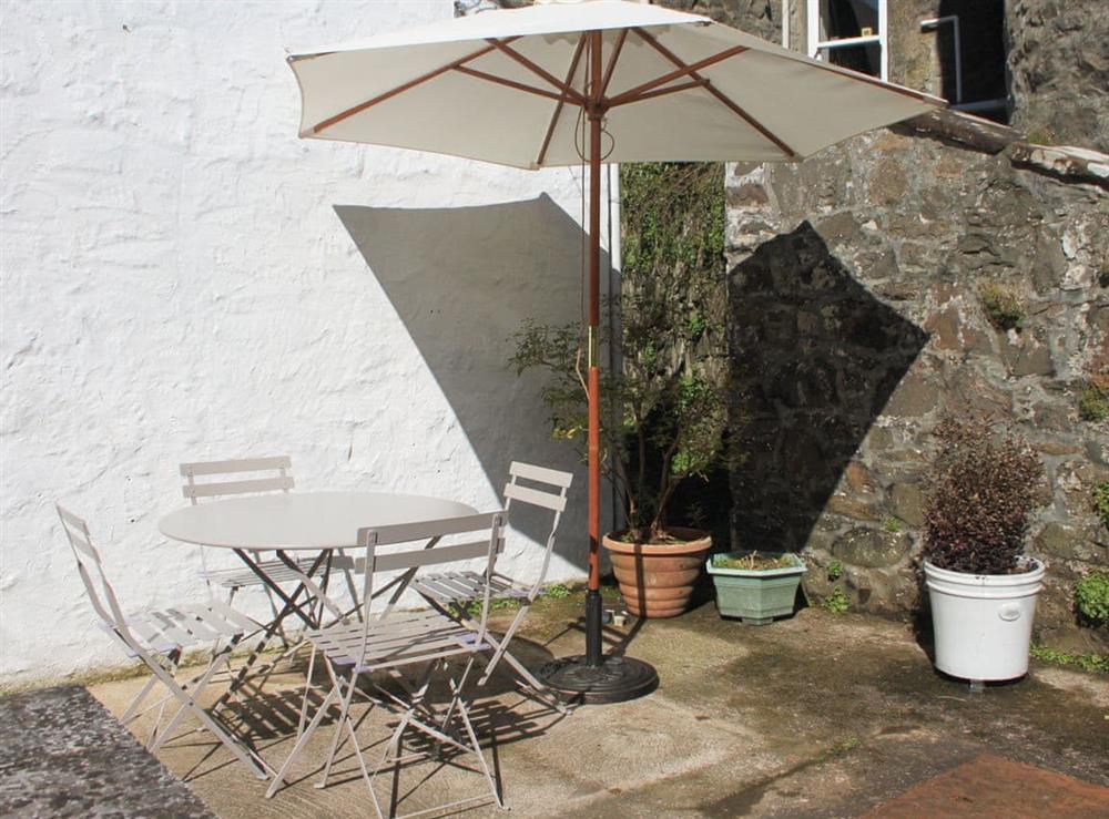 Outdoor furniture on the patio at Cochrane House in Kirkcudbright, Dumfries and Galloway, Kirkcudbrightshire