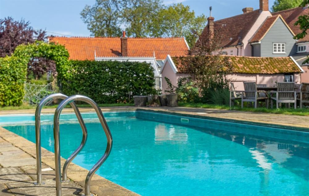The heated swimming pool available from May to September at Cockerells Hall, Buxhall