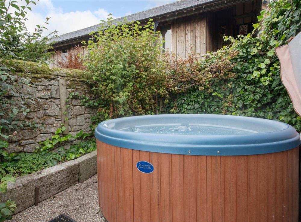 Hot tub at Cokaynes in Alport, Nr Bakewell, Derbyshire., Great Britain