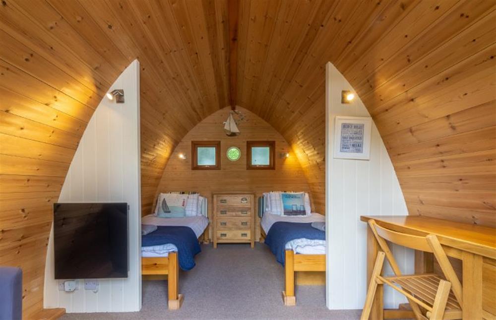 Inside the insulated pod there are two single beds at Columbine Cottage, Holme-next-the-Sea near Hunstanton