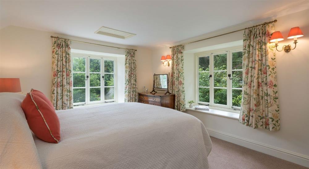 The large double bedroom at Combe Park Lodge in Lynton, Devon