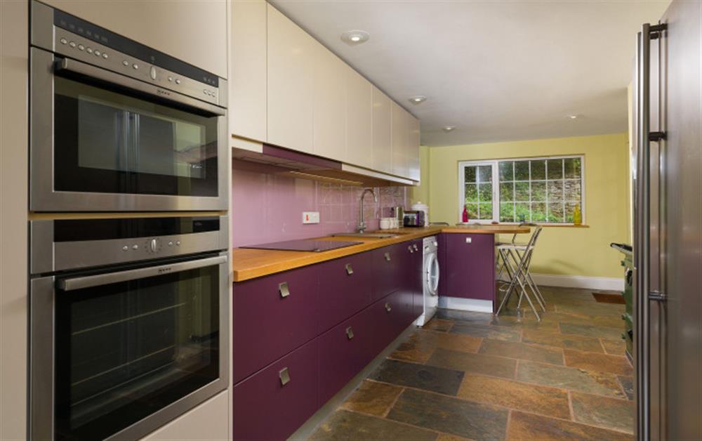 View of the kitchen with Rayburn cooking range at Coombe Park in Chillington
