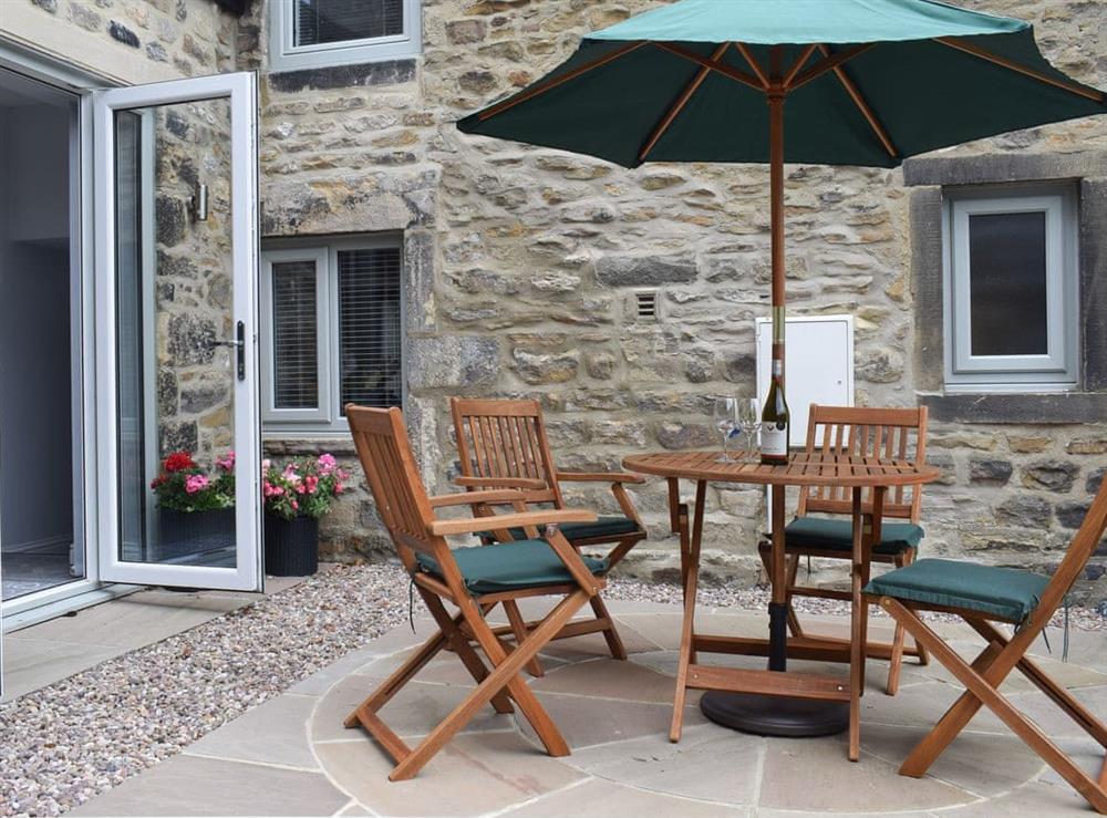 Outdoor seating area at Cooper Cottage in Addingham, near Skipton, West Yorkshire