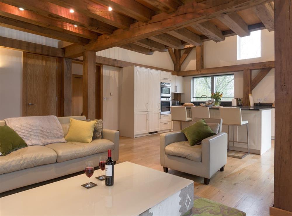 Lounge and kitchen at Coot Lodge in Somerford Keynes, near Cirencester, Gloucestershire