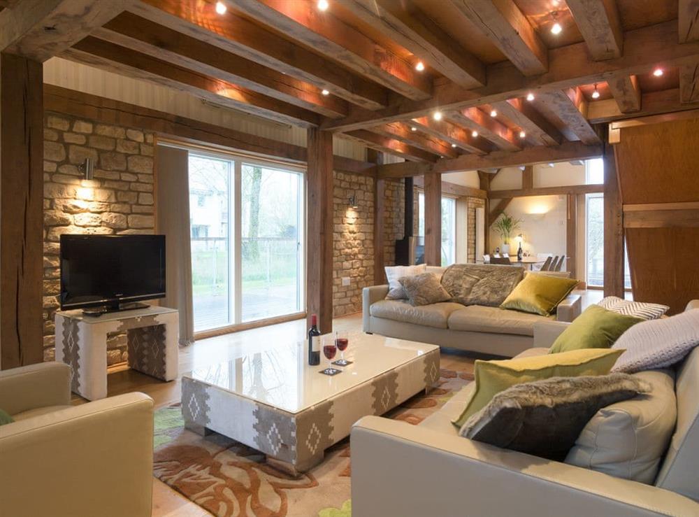 Lounge area with TV at Coot Lodge in Somerford Keynes, near Cirencester, Gloucestershire
