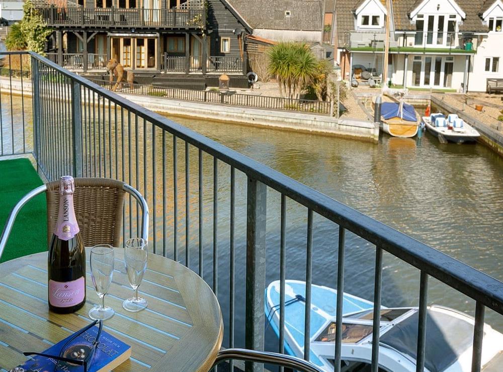 Balcony overlooking the water at Coot in Wroxham, Norfolk., Great Britain