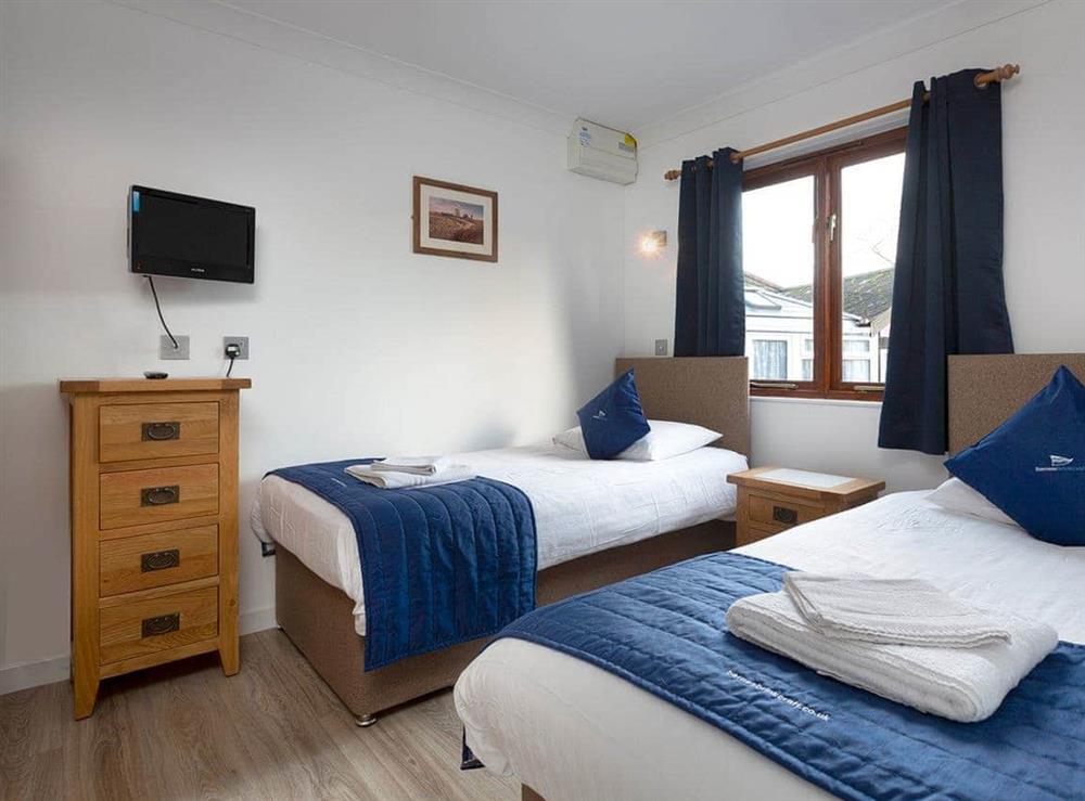 Light and airy twin bedroom at Coot in Wroxham, Norfolk., Great Britain
