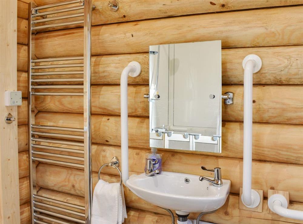 Shower room with walk-in shower, includes fold away seat and space suitable for a wheelchair to enter (photo 3) at Coria Lodge in Ebchester, Northumberland