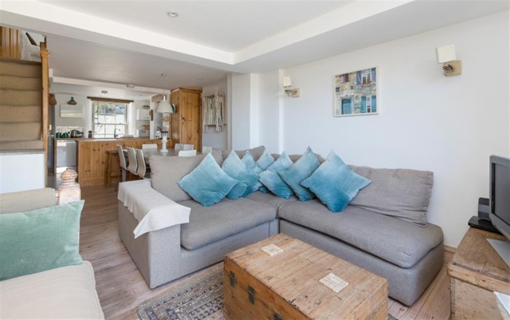 The open plan living area at Cornerstone Cottage in Salcombe