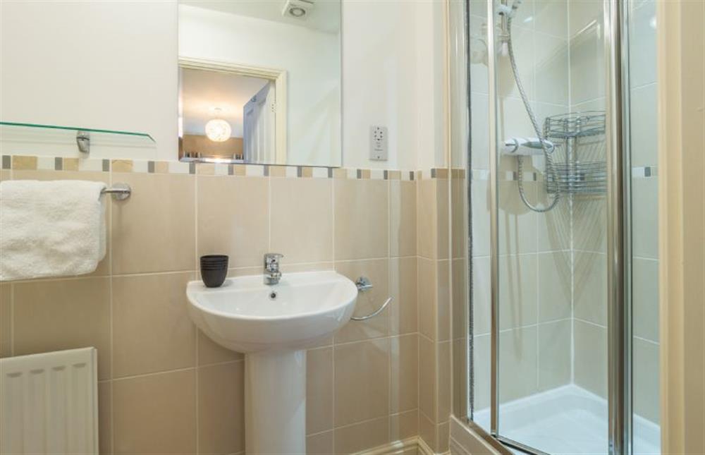 Master bedroom en-suite with shower, wash basin and WC at Cornish Fun, Duporth