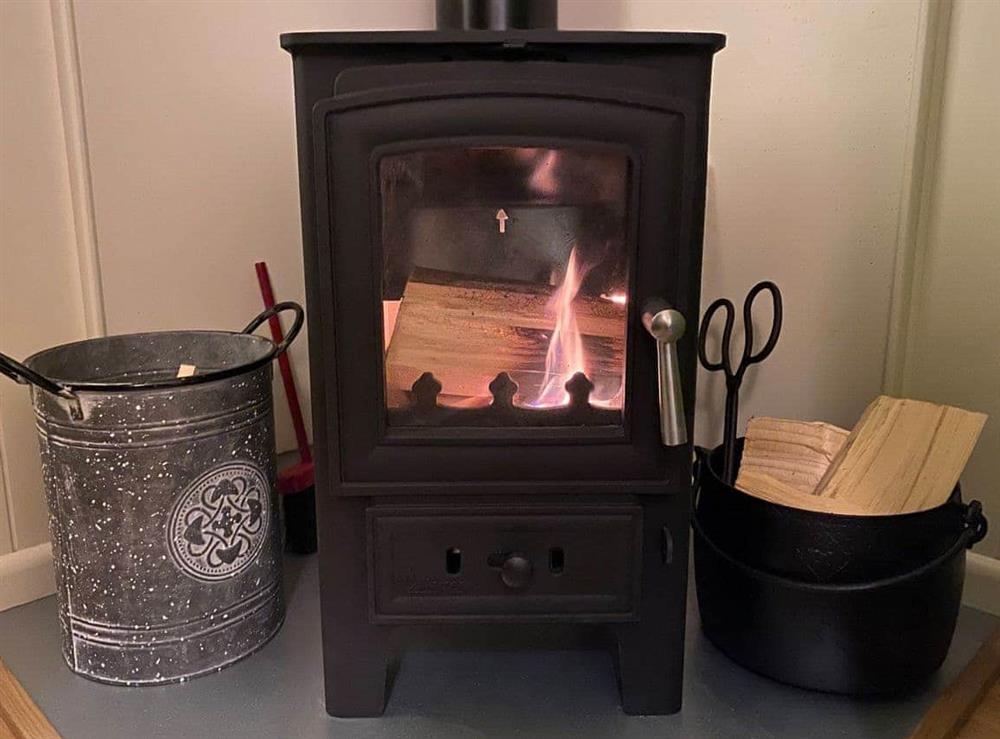 Wood burning stove at Corran Shepherds Hut in Corran, Lochalsh, Ross-Shire