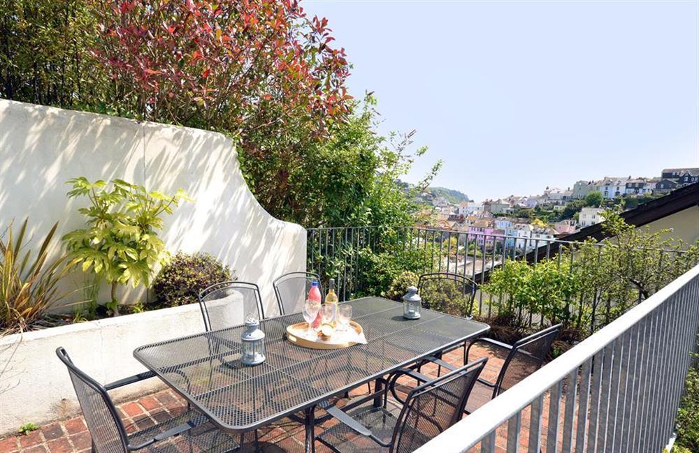 The upper terrace accessed from the sitting room at Cotterbury, Dartmouth