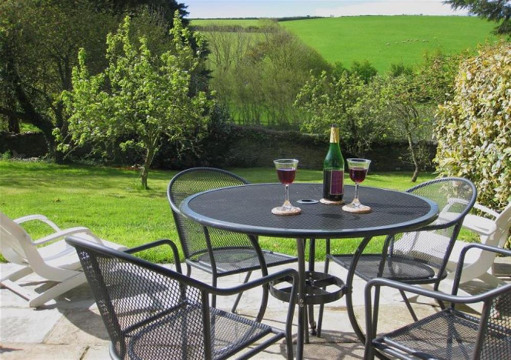 The sheltered, sunny patio at the cottage. at Court Barton Cottage No. 1 in South Huish