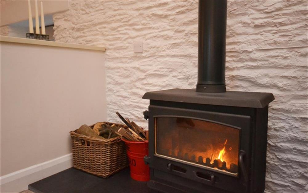 The cosy log burner at Court Barton Cottage No. 10 in South Huish