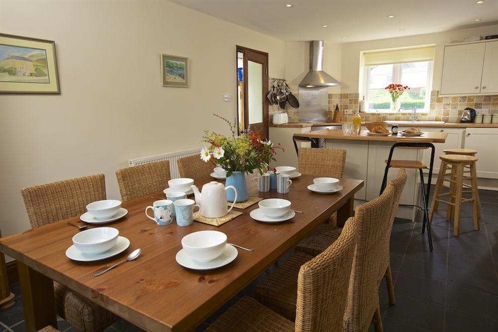 Open plan kitchen dining room at Cove Cottage in Hope Cove, Nr Kingsbridge