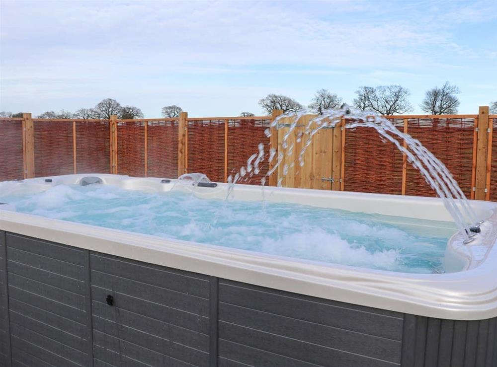 Swim spa with jets and fountain at Covehithe House in Wrentham, Suffolk
