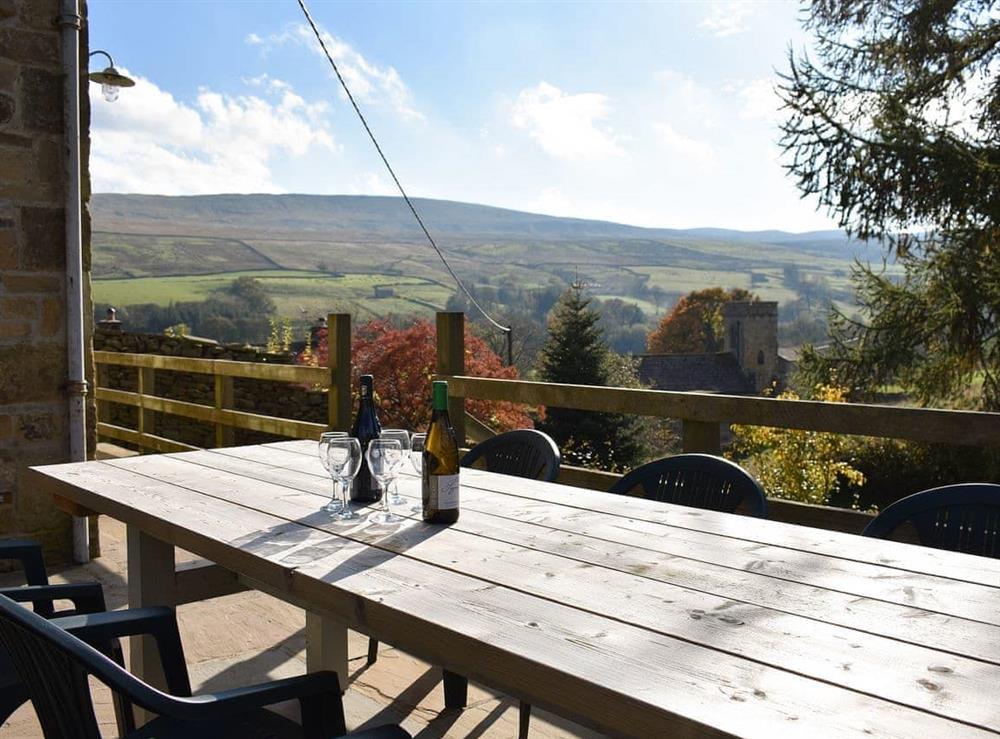Outdoor area with lovely views at Covercote at Horsehouse in Horsehouse, near Leyburn, North Yorkshire