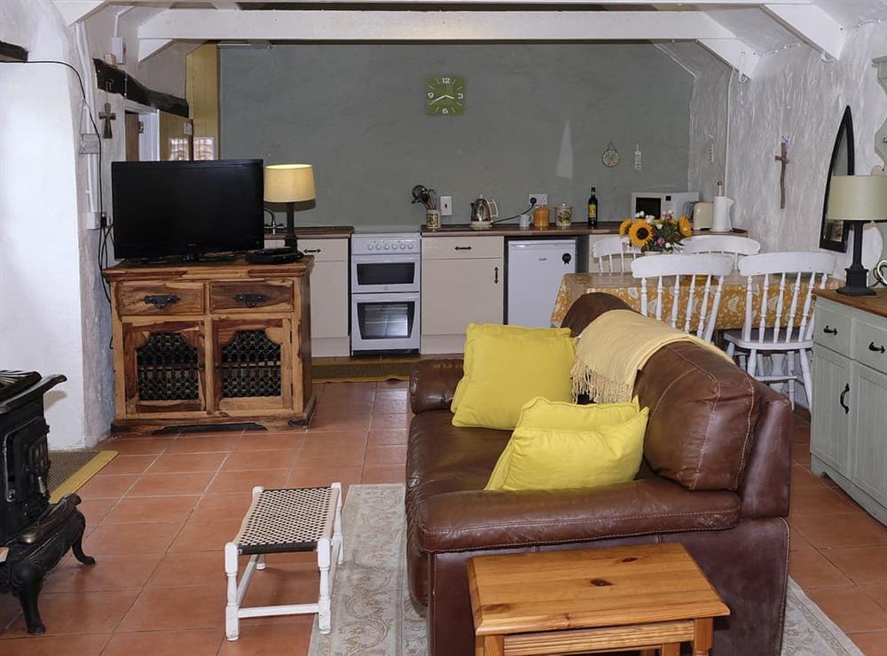 Open plan living space at Cowshed Cottage in Ruan Minor, Cornwall