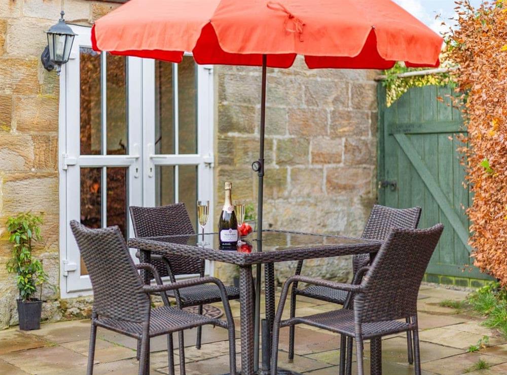 Patio at Cowslip cottage in Felton, Northumberland
