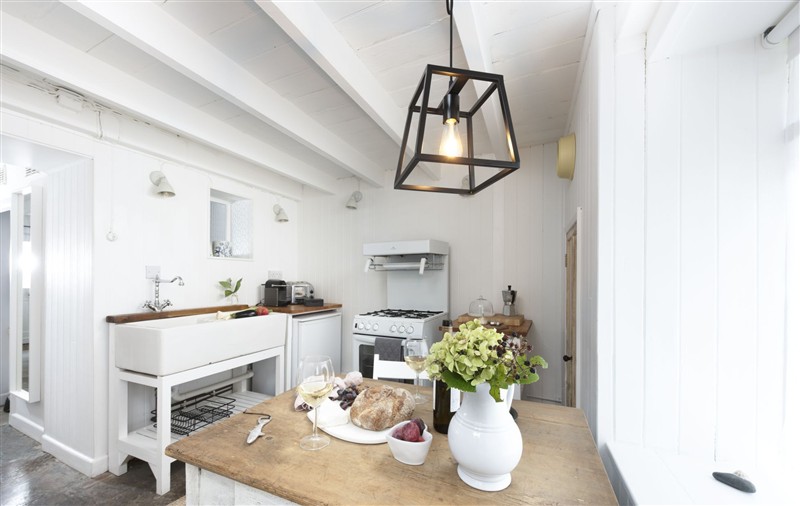 This is the kitchen at Crabpot Cottage, Cornwall