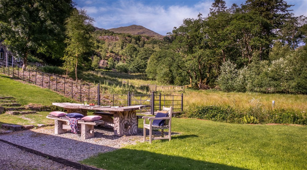 The outdoor seating at Craflwyn Hall in Caernarfon, Gwynedd