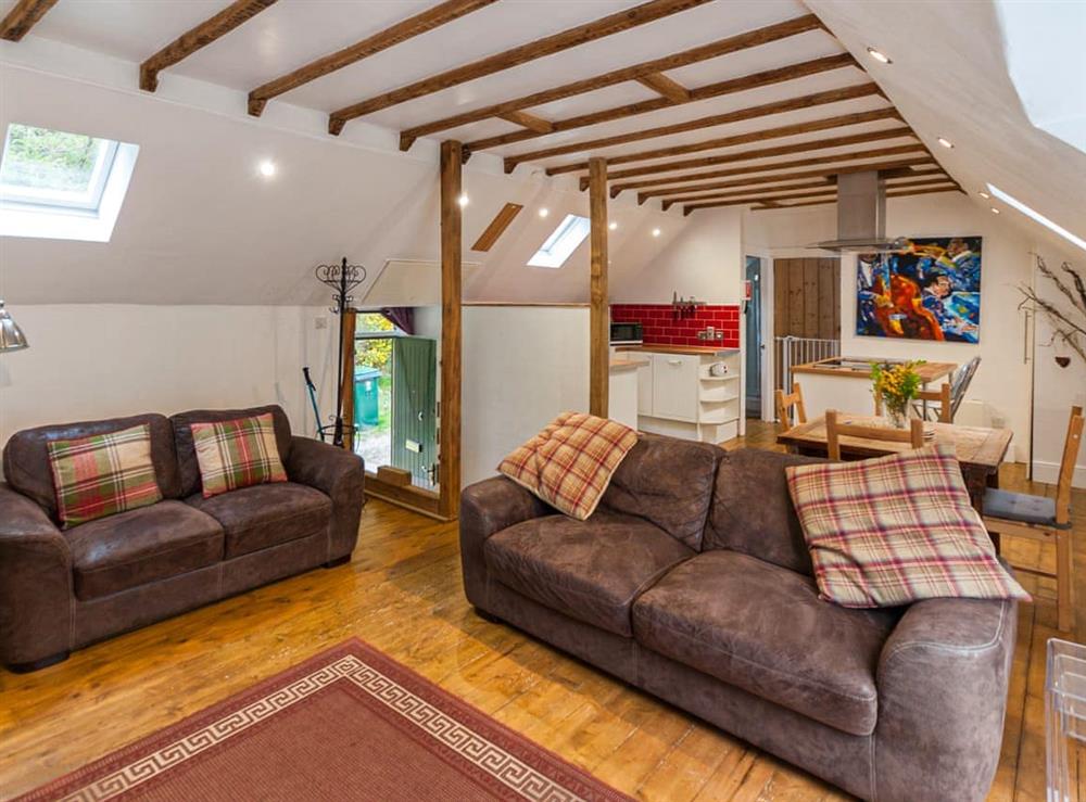 Open plan living space at Craigdarroch Cottage in St Fillans, near Crieff, Perthshire