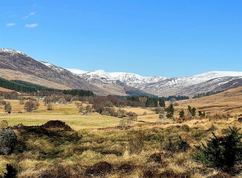 Snow on the hills, looking north up Glen Isla into the Cairngorm Mountains - walking close to the Cateran Trail near by
