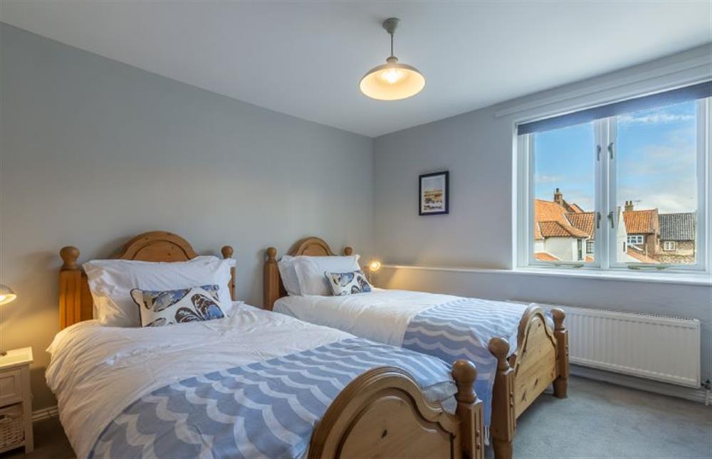 First floor: Bedroom two, full size twin beds at Creek Cottage, Wells-next-the-Sea