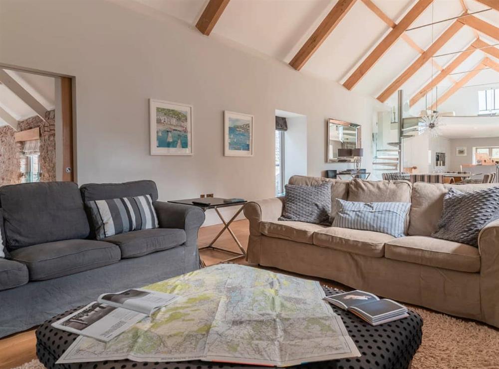 Open plan living space at Cress Barn in Longcombe, Devon