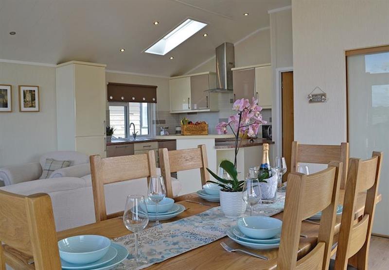 The dining area, kitchen and living ares at Croft Farm Water Park in Tewkesbury, Gloucestershire